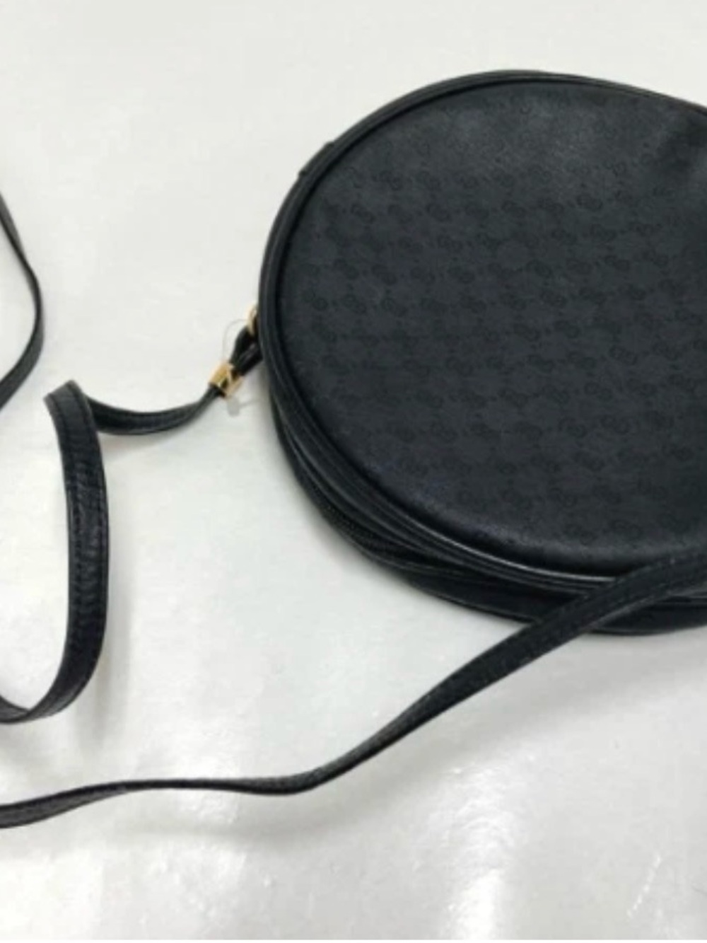 Gucci Vintage Black GG Monogram Round Crossbody Bag PVC Leather Gold Hardware - Picture 16 of 16